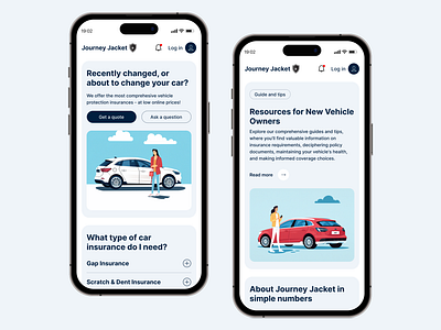 Car Insurance Mobile Landing Page: Journey Jacket business concept illustration landing page mobile ui user interface ux website design дизайн концепт