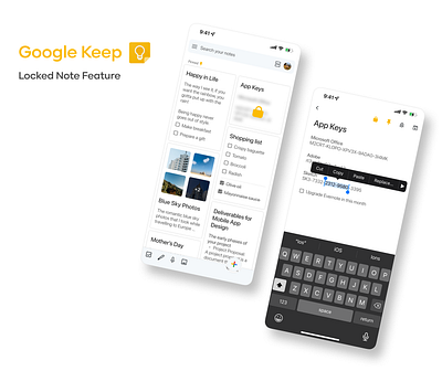 Google Keep with Locked Note Feature design google google keep lock lock note app lock note feature locked note locked note app privacy app private private note take note taking note app ui ux ux design