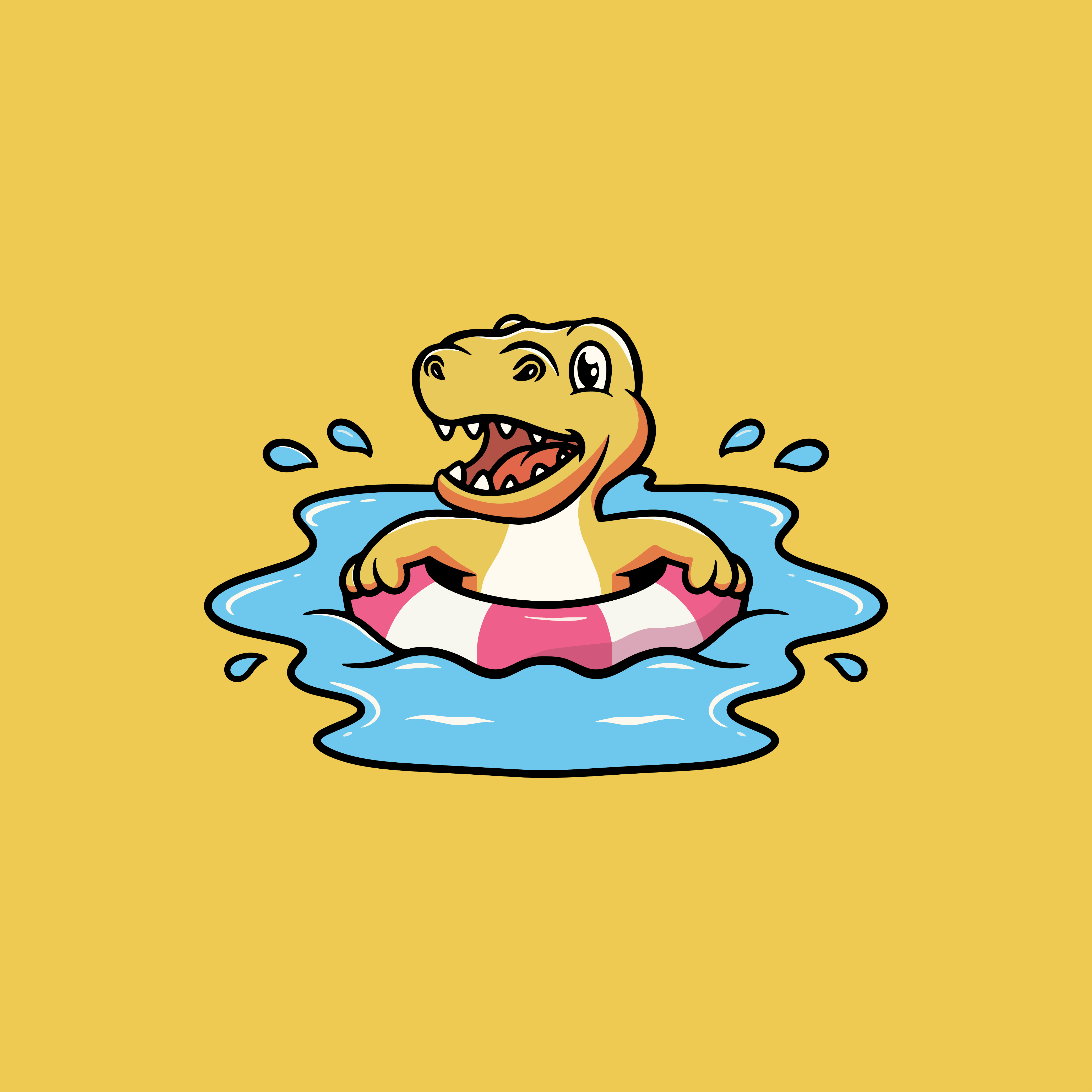 Cute t rex swimming in the pool cartoon illustration lake