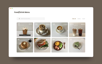 Food/Drink Menu UI Design cafe coffee design food shop ui