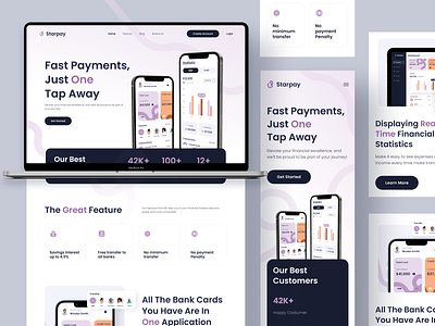 Starpay - Landing Page Exploration above the fold app charts clean colors finance fintech gradient graphs homepage landing page pastel payment product stats ui ux website whitespace