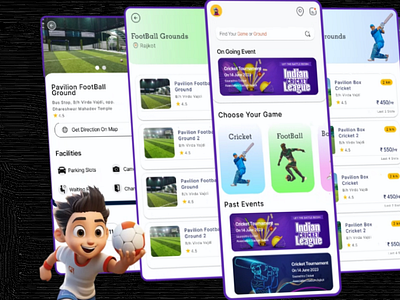 Game On (local ground Finder) animation creative cricket figma foodball ground jitter keyur dasani new sport trending ui ui design uiux ux ux design video