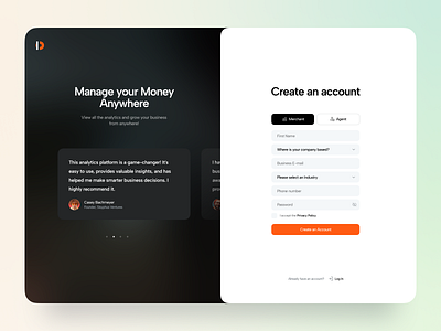 Business Analytics Platform - Register Page account analytics business design interface management money platform register page ui user ux web website