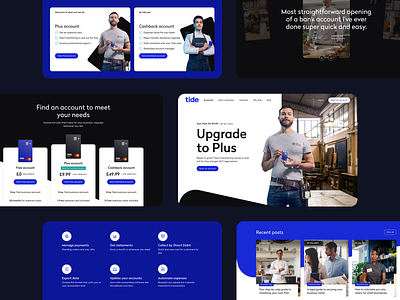Tide bank blog blue card design clean ui financial financial services icons pricing structure process indicator product product card stepper website website design