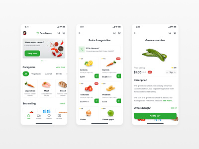 Grocery app app clean design app food food app fruits grocery grocery app mobile shopping simple ui ux vegetables white