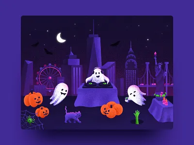 Halloween Party artwork boo cat dj ghost halloween illustration moon new york night party procreate pumpkin spider vinyl