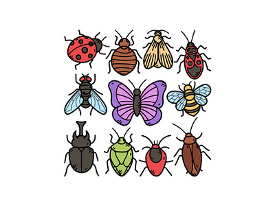 Insect Doodle Set bee cute doodle fly icon illustration insect ladybug logo vector wasp