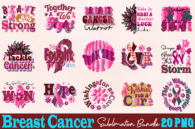 Breast Cancer Sublimation Design Bundle pink ribbon cancer awareness png