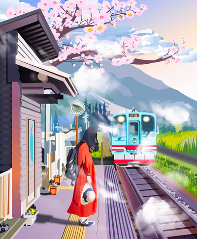 Railway Waiting Girl Illustration adobe photoshop animation branding design editing graphic design illustration manipulation vector