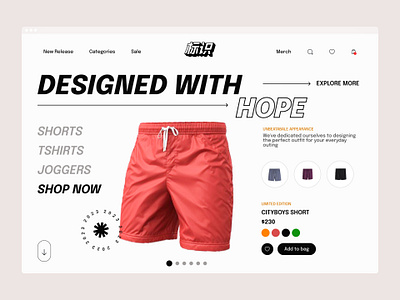 Hope - Hero Section Exploration app design e commerce hero section landing page shop ui ux wears website