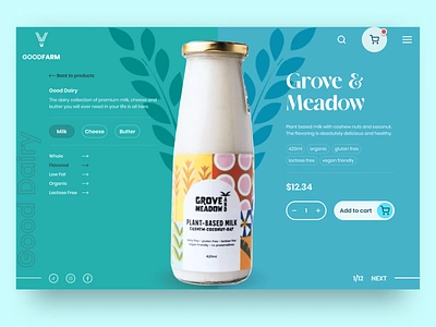 Dairy product page cart dairy ecommerce landing page milk mobile product product design shop shopping web design