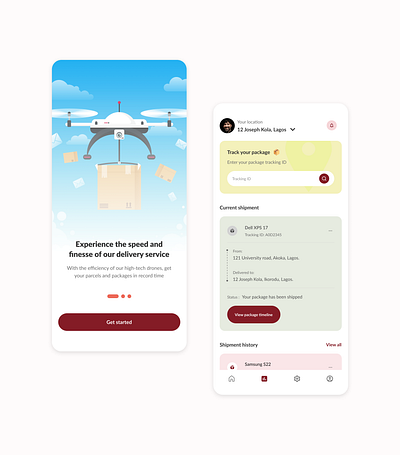Drone delivery app ui