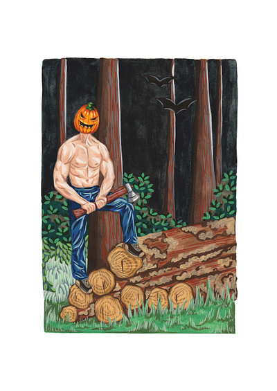 In the woods artwork bats character dark design eerie emilieharmony emilieharmonyart forest gouache halloween illustration illustrator october painting pumpkin scenery spooky traditional art woods