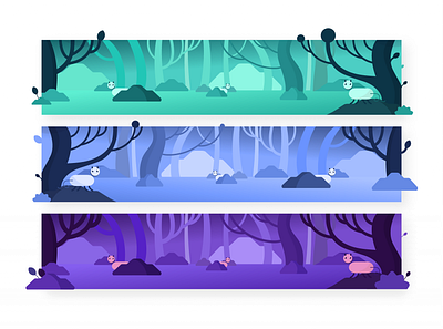 Forest hues backgrounds blue cat concept illustration creatures digital illustration forest graphic design green illustration landscape mystery palette purple woods