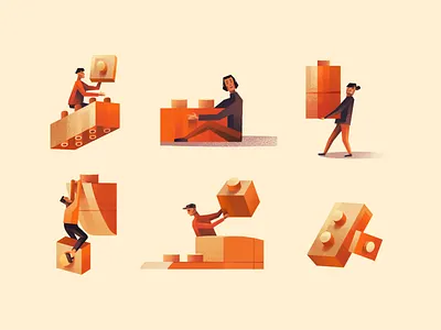 Lego blocks blocks consctucting digital illustration floating graphic design illustration lego lifting moving orange people playing games
