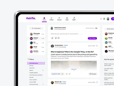 AskMe, askme dekstop forum ipad layout purple quora rangga rangga cahyoml responsive saas social media web website