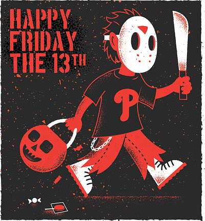 Happy Friday the 13th, Go Phils 13 editorial editorial illustration editorial illustrator friday the 13th halloween illustration james olstein james olstein illustration jason philadelphia phillies phils red october texture trick or treat vector