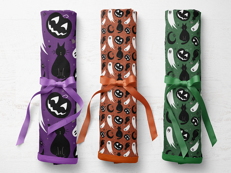 Halloween Fabric Patterns cat cute design fabric fabric design ghost halloween haunted illustration art material pattern pattern design print pumpkin repeater seamless spooky surface design textile wallpaper