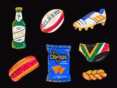 Rugby World Cup 2d adobe illustrator art beer character design chips clean design digital art hotdog icon icon design illustration rugby rugby world cup snacks sports swim world cup