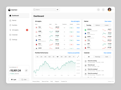 Stock Market Dashboard chart clean crypto dashboard design finance financial investment minimal money payment portfolio stock trading ui user interface ux wallet web website