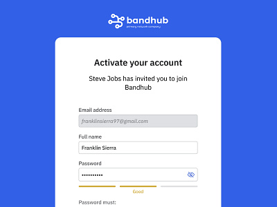 Activate your acccount - Bandhub account activate clean create account design form graphic design onboarding saas simple ui uidesign ux uxdesign web design webapp website