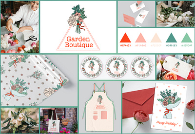 Flower shop "Garden Boutique" bouquet branding design flower flower store graphic design logo packaging patter pattern