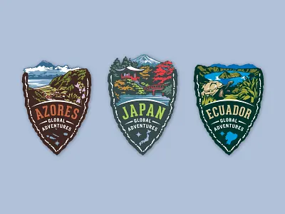 Global Adventures badge illustration jerron ames logo marrathon medal scenery