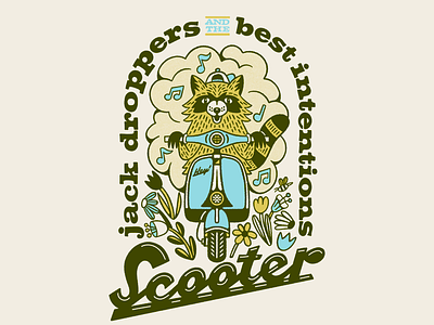 Scooter animal flowers moped motorcycle n racoon rock roll scooter script tshirt vespa