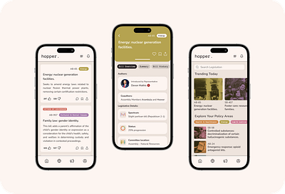 Hopper, a Legislative Summary App app app design application design mobile app mobile ui news app political app profile social app social media ui ui design ux ux design