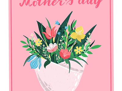 Happy mother’s day cards flowers illustration mother day painting