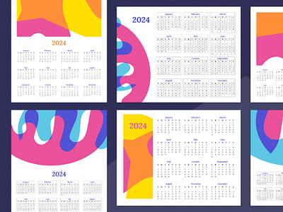 At-a-Glance Yearly Calendar Template 2024 branding bright calendar graphic illustration layer layout multiply overlap risograph stationery template yearly