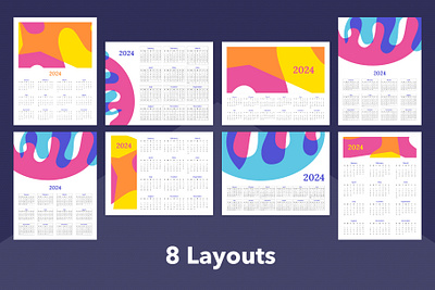 At-a-Glance Yearly Calendar Template 2024 branding bright calendar graphic illustration layer layout multiply overlap risograph stationery template yearly