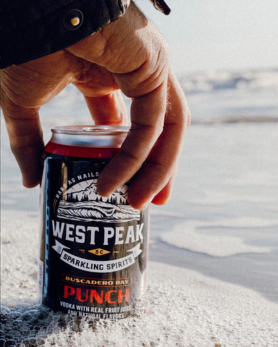 West Peak alcohol branding can design logo ocean packaing seltzer typography wave