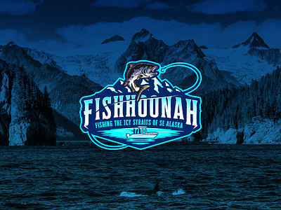 FISHHOONAH LOGO alaska alaska logo boat logo boating branding fish fish logo fishing logo graphic design hoonah logo mountain logo mountains