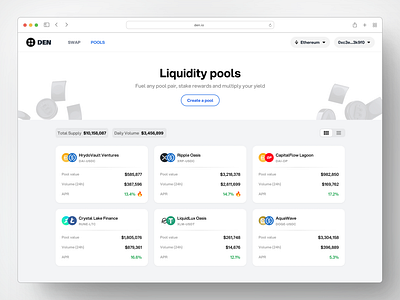 Liquidity pool UI app crypto dashboard design flat minimal ui