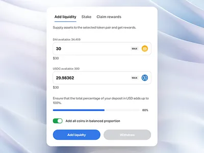 Add liquidity UI app crypto dashboard design flat minimal ui