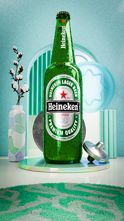 Heineken Product Render 3d 3dmodelling art direction beer blender branding design graphic design heineken illustration mode motion graphics product rendering