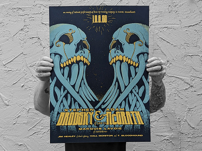 Bone Up Brewing Acoustic Showcase Poster beer brewery concert gig poster gold screenprint skull tentacle