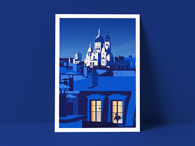 Montmartre architecture city design digitalart france graphic design illustration landscape minimalism night paris place print rooftop simplicity town travel vector wallpaper world