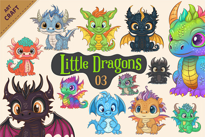 Set of Cartoon Dragons 03. Fantasy clipart. cartoon dinosaur dragon illustration noai sticker vector