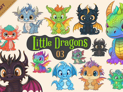 Set of Cartoon Dragons 03. Fantasy clipart. cartoon dinosaur dragon illustration noai sticker vector