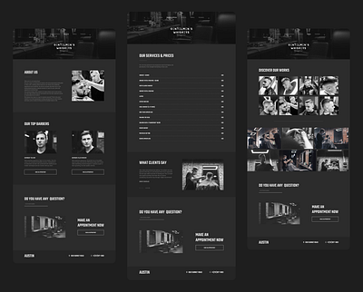 Website for barbershop design landing page ui