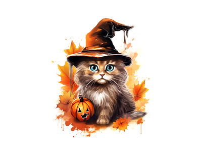 Cute Halloween Cat Illustration joyful