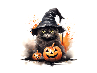 Cute halloween cat illustration joyful