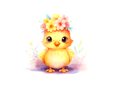 Cute chicken wearing flower crown cheerful