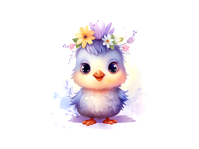 Cute purple chicken illustration cheerful