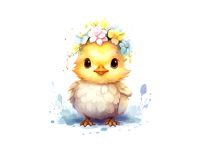 Cute chicken wearing flower crown cheerful