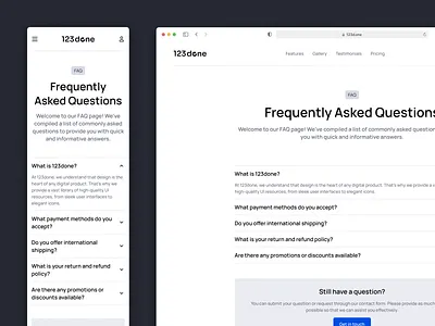 Frequently Asked Questions 123done accordion blocks clean collapse design design kit design system faq figma icon set minimalism page template template ui ui kit