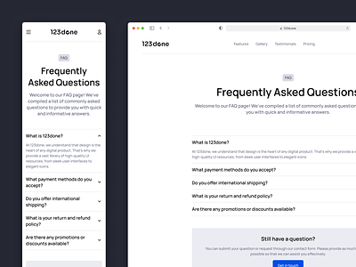 Frequently Asked Questions 123done accordion blocks clean collapse design design kit design system faq figma icon set minimalism page template template ui ui kit