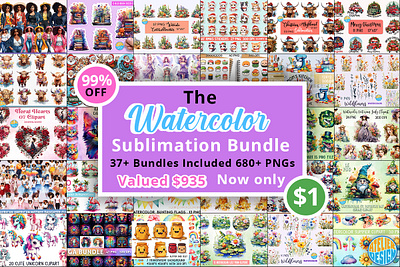 Watercolor sublimation mega bundle ai bundle christmas clipart design discount free mega offer png sublimation watercolor